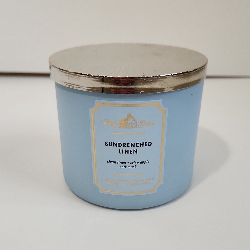 White Barn Bath‎ & Body Wotks Sundrenched Linen Candle 3 Wick NEW